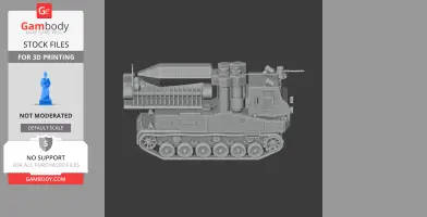 Futuristic tank model with caterpillar tracks and detailed turret design for 3D printing.