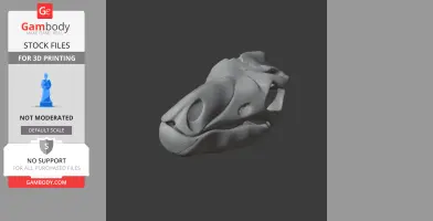 A detailed 3D model of a fantasy skull, labeled for 3D printing from Gambody.