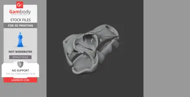A detailed 3D model of a dragon-like skull for printing, shown from a side angle on a dark background.