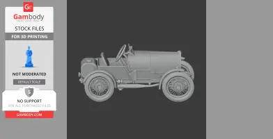 3D model of a vintage Bugatti Type 13 car, side view, ready for 3D printing.