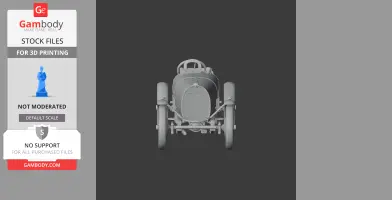 Front view of a 3D printable Bugatti Type 13 model showing wheels and steering detail.