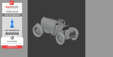 Vintage Bugatti Type 13 3D model for printing, showcasing detailed wheels and open cockpit design.