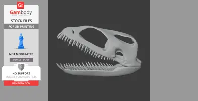 3D model of a dinosaur-like skull with sharp teeth, designed for 3D printing on Gambody Stock.