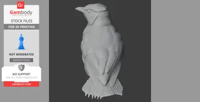 A detailed 3D model of a bird-like creature with distinctive feather texture, designed for 3D printing.