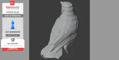 A 3D model of a bird-like creature with detailed feathers and a prominent beak, viewed from the side.