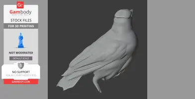 A 3D printed model of a perched, legless bird with detailed feathers and a smooth, rounded head.