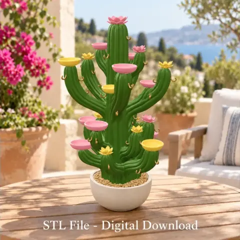 Blooming Cactus Jewelry Organizer STL File for 3D Print