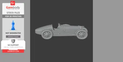 3D model of a classic Bugatti Type 35 race car, side view, for 3D printing.