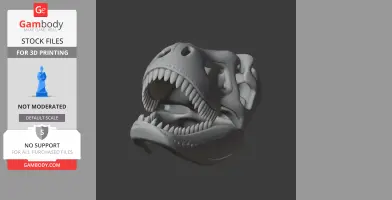 3D Denversaurus skull model with open jaws, textured teeth, and detailed bone structure.