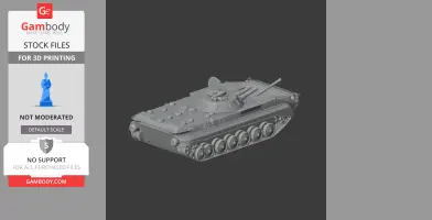 3D model of a BMP-1 tank displayed for 3D printing, showcasing detailed tracks and turret.