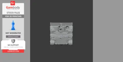 Front view of a detailed 3D tank model, featuring tracks and armored exterior, ready for 3D printing.