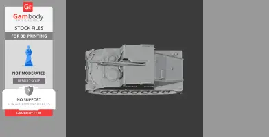 Top view of a 3D printable armored personnel carrier tank model with detailed treads and turret.