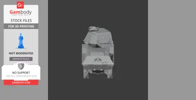 3D model of an armored personnel carrier (APC) with visible turret and wheels, ready for 3D printing.