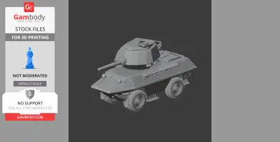 A detailed 3D model of an armored personnel carrier (APC) with a turret and mounted gun for 3D printing.