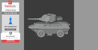 A detailed 3D model of an armored personnel carrier (APC) with a turret, designed for 3D printing.