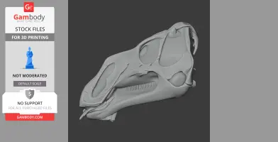 A detailed 3D model of a Galesaurus skull, designed for 3D printing, displayed on a dark background.