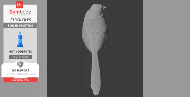 3D model of a bird perched, suitable for 3D printing, viewed from above.