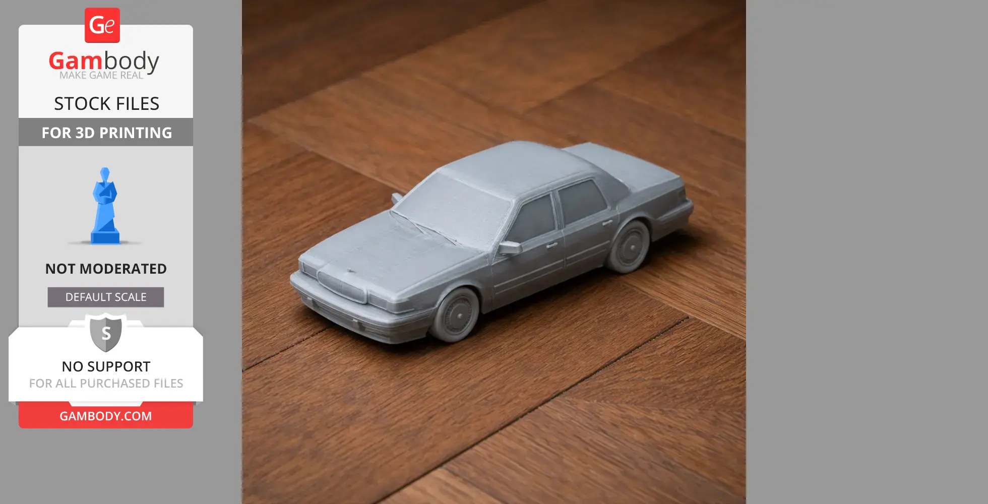 3D printed scale model of a Buick Century car on a wooden surface.