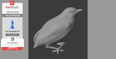 A detailed 3D model of a bird, designed for 3D printing, in a standing position.