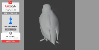A 3D model of a bird, viewed from the back, with smooth contours and subtle feather details.