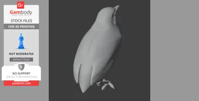 A 3D model of a bird, likely an Appert's tetraka, viewed from the side, suitable for 3D printing.