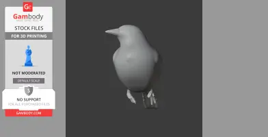 Gray 3D model of a bird standing upright, designed for 3D printing.
