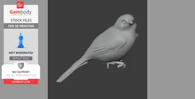 3D model of a bird perched on a branch, designed for 3D printing.