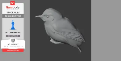 A detailed 3D model of a bird, with intricate feather and beak features, designed for printing.
