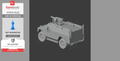 3D model of an armored military vehicle with a mounted turret on top, designed for 3D printing.