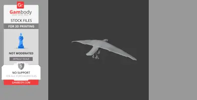 3D model of an Antarctic prion bird in flight, wings spread wide, designed for 3D printing.