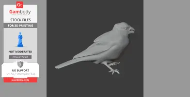 A 3D model of an Arabian golden-winged grosbeak, depicted in a neutral gray pose, ready for printing.