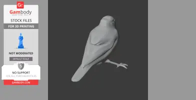 A 3D model of a simplistic bird with a smooth texture, perched, facing slightly sideways.