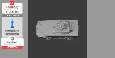3D model of a BRDM-1 tank viewed from above, showing turret and wheel details.