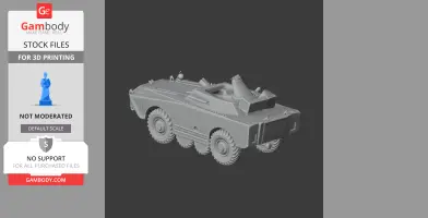 3D model of a BRDM-1 armored vehicle for 3D printing, showing detailed wheels and turret.