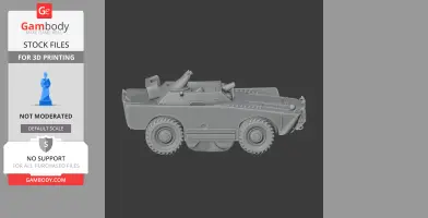 3D model of a BRDM-1 tank, side view, detailed wheels and turret, ready for 3D printing.