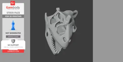 3D model of a Genyodectes dinosaur skull, showcasing detailed teeth and bone structure.