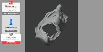 3D model of a dinosaur skull with open jaws, likely a Genyodectes, for printing.