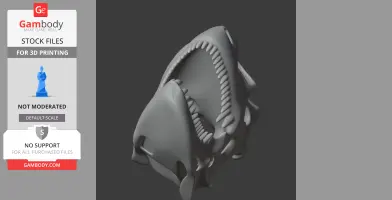 A 3D model of a Genyodectes skull with open jaw and visible teeth, designed for 3D printing.