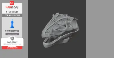 3D model of a Gigantosaurus skull, detailed with open mouth and visible teeth for printing.