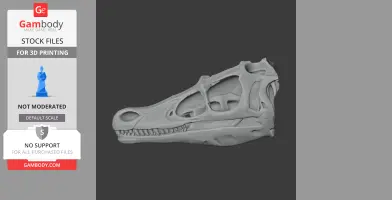 3D model of a detailed Hadrosaurus skull, side view, for 3D printing.