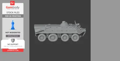 BTR-60 3D model STL for printing, showcasing side view of armored personnel carrier design.