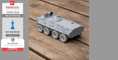 Gray BTR-60 tank model for 3D printing, featuring eight wheels and detailed elements.