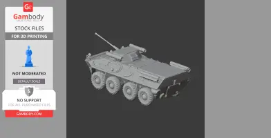 3D model of a BTR-90 armored vehicle with eight wheels and a turret for 3D printing.