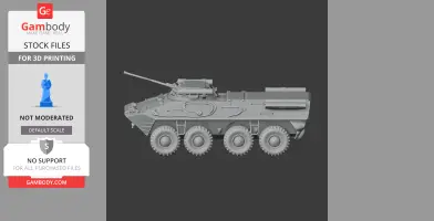 Detailed 3D model of a BTR-90 armored vehicle with turret and wheels, designed for 3D printing.