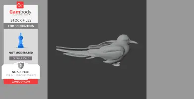 3D model of a streamlined bird with long tail feathers, designed for 3D printing.