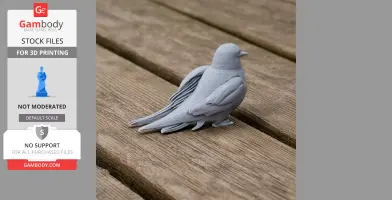 3D printed Arctic Tern model in gray, displayed on a wooden surface.
