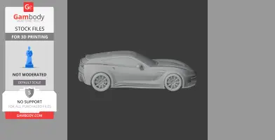 3D model of a sleek, detailed car design for 3D printing. Side view on grey background.