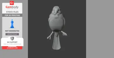 A 3D model of a prehistoric bird in a standing pose, detailed with feathers, ready for 3D printing.
