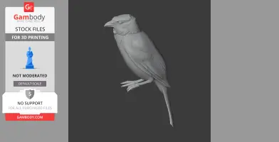 A detailed 3D model of a bird, poised with tail down and wings folded. Ideal for 3D printing.
