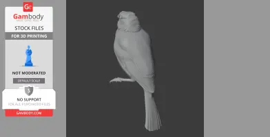 3D model of an Arfak catbird perched upright, wings folded, detailed feathers visible.